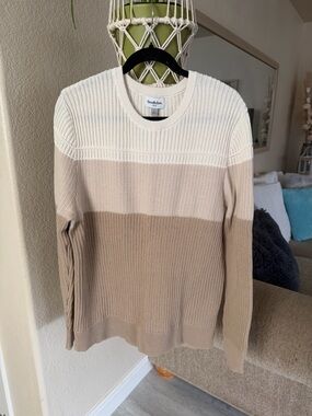 Goodfellow & Co Men’s Colorblock Crewneck Sweater - Cream & Tan